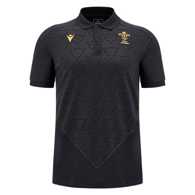 Macron Wales Rugby Travel Polo Shirt 2024 Adults