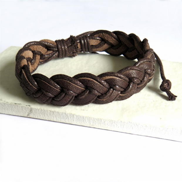 Aye Do Mens Brown Pleated Leather Bracelet 5994-NP-MPLEAB