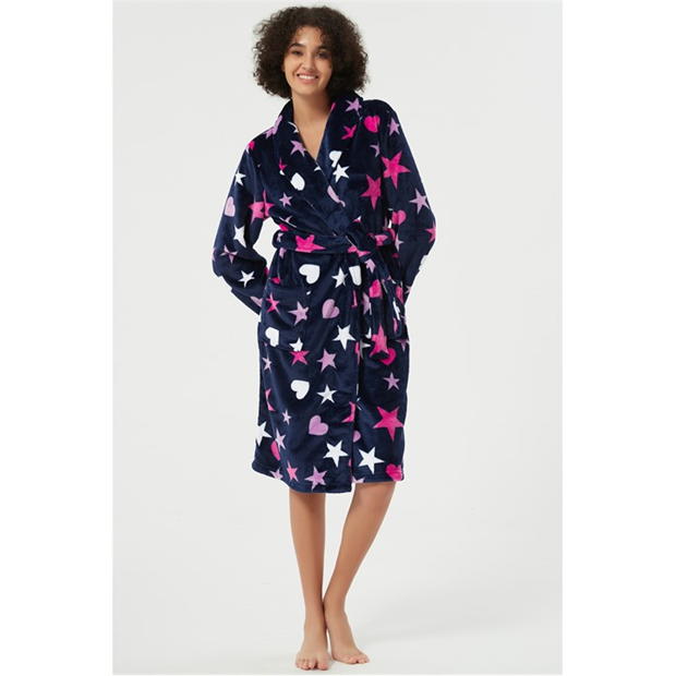 Linea Heart Star Fleece Dressing Gown