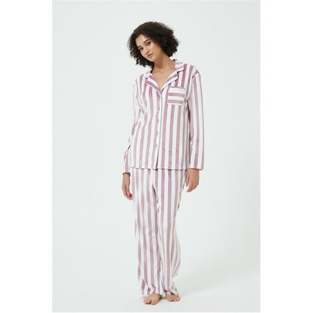 Linea Stripe Velour Button Through Pyjama Set