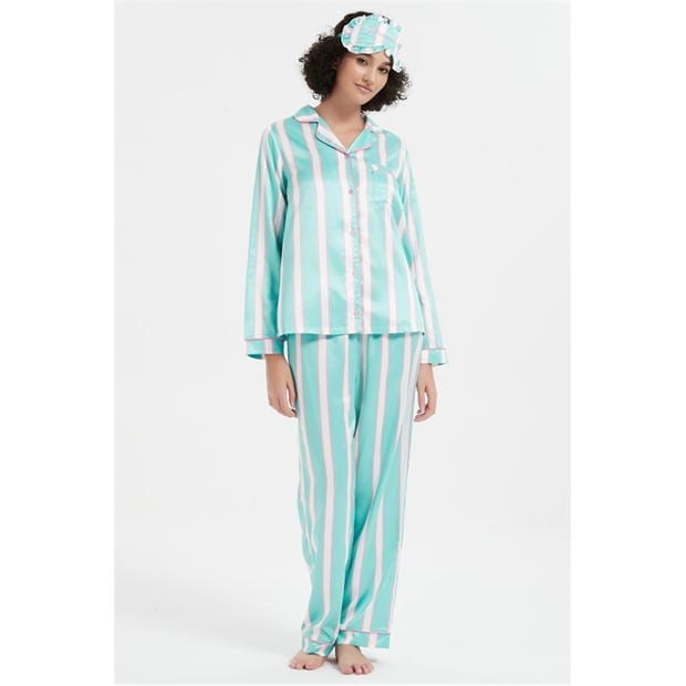 Linea Stripe Satin Pyjama and Eye Mask Set