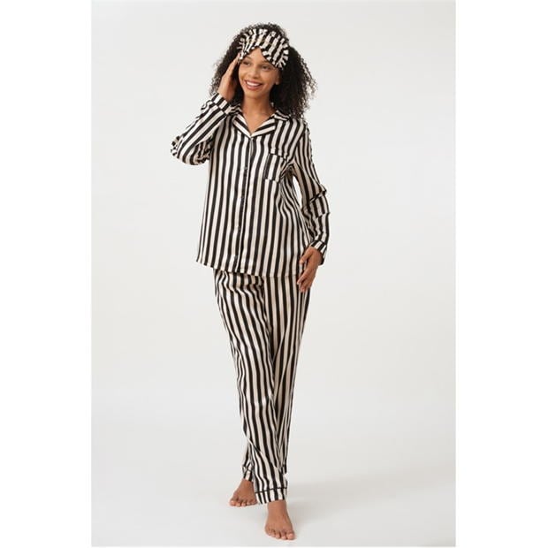 Linea Stripe Satin Pyjama and Eye Mask Set