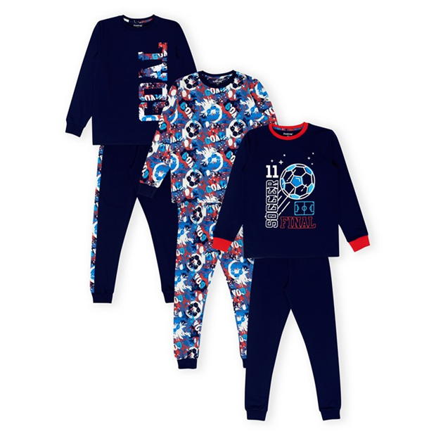 Firetrap Boys Football 3 Pack Pyjama Set