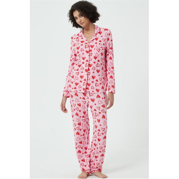 Linea Scribble Heart Soft Touch Button Through Pyjama Set