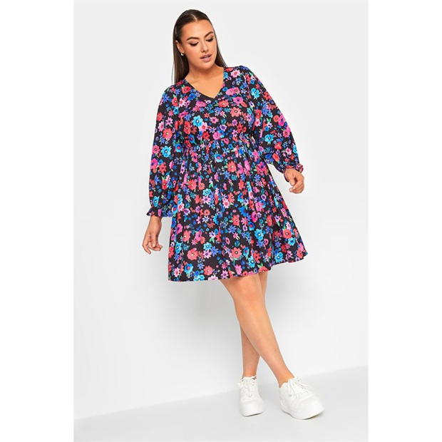 YOURS Curve Black Floral Print Mini Dress