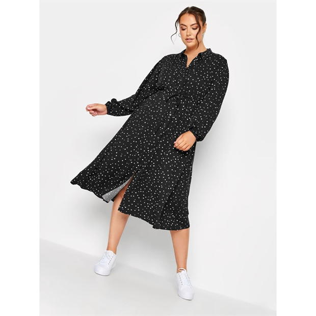 YOURS Curve Long Sleeve Spot Shirt Dress