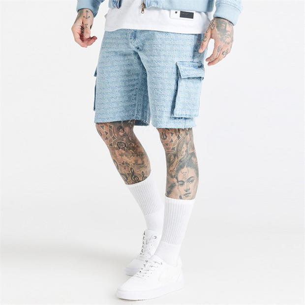 SikSilk Jacquard Denim Cargo Shorts Mens