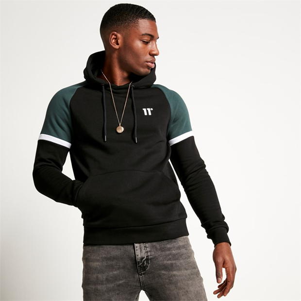 11 Degrees and Sew Pullover Hoodie - Black / Darkest Spruce Green