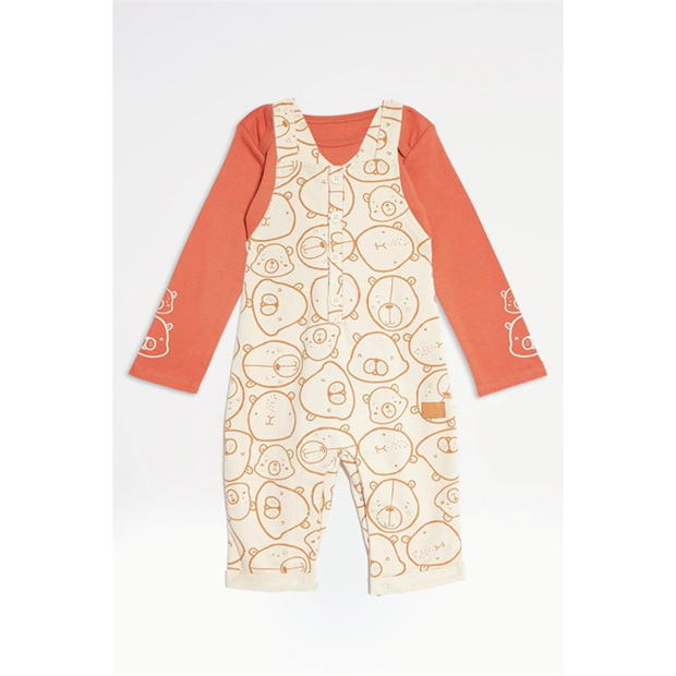 Other Boy Bear Linear Print Dungaree and Top Set