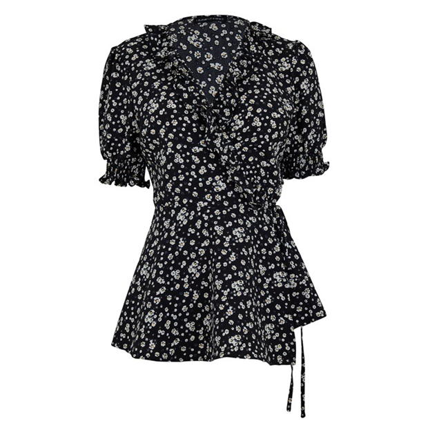 I Saw It First Floral Print Frill Wrap Blouse