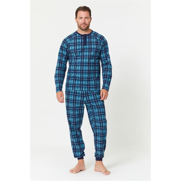 Studio Check Navy/Green Grandad Collar Pyjama Set
