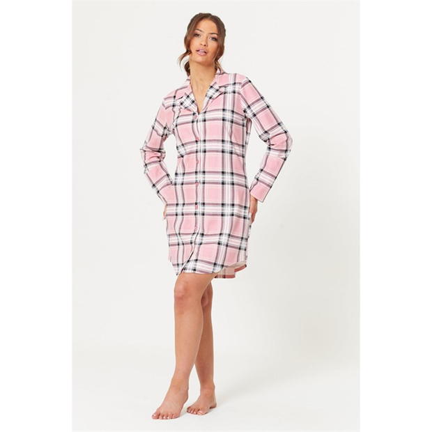 Be You Flannels Nightdress Check Pink