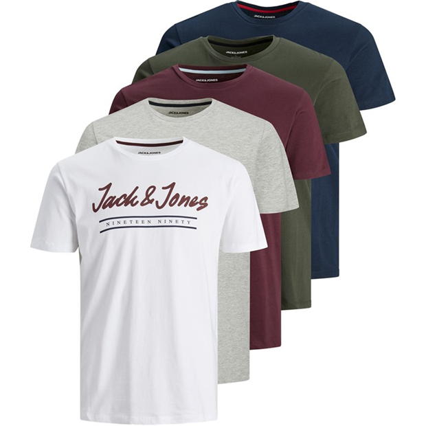 Jack and Jones 5-Pack Short Sleeve T-Shirt Mens