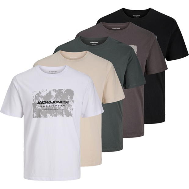 Jack and Jones 5-Pack Short Sleeve T-Shirt Mens