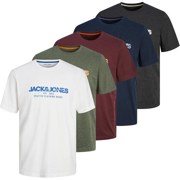 Jack and Jones 5-Pack Short Sleeve T-Shirt Mens