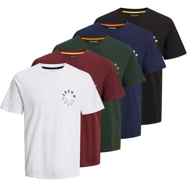 Jack and Jones 5-Pack Short Sleeve T-Shirt Mens