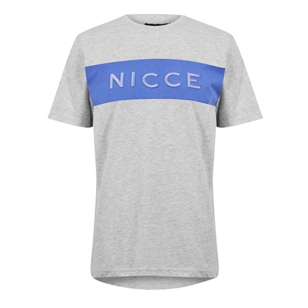 Nicce Mercury Stripe T-Shirt - Oatmeal Marl/ Iris Blue Mens