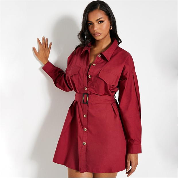 I Saw It First Drop Shoulder Belted Oversized Shirt Dress