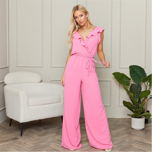 I Saw It First V Neck Frill Detail Wide Leg Jumpsuit