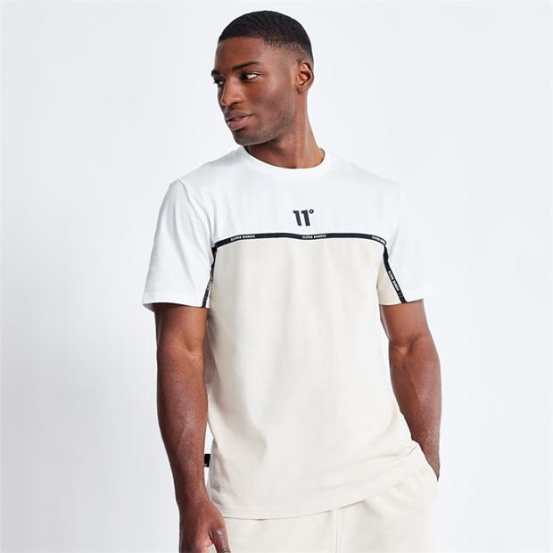 11 Degrees Colour Block Taped T-Shirt - Coconut / Stone