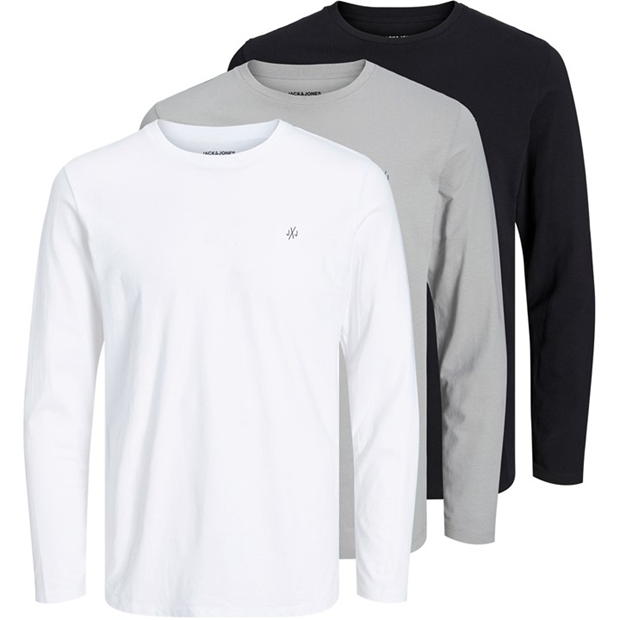 Jack and Jones 3-Pack Crew Neck Long Sleeve T-Shirt Mens