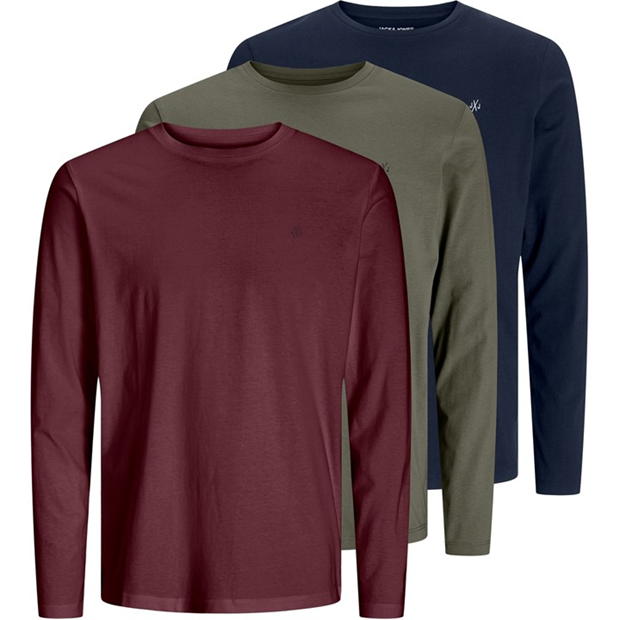 Jack and Jones 3-Pack Crew Neck Long Sleeve T-Shirt Mens