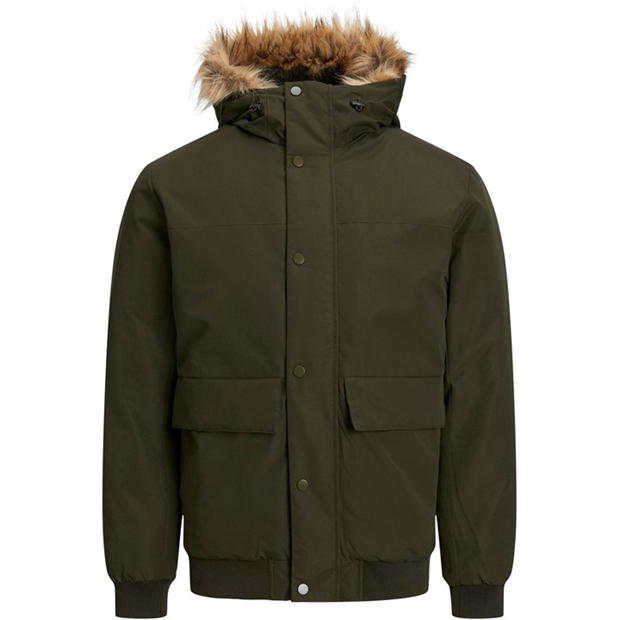 Jack and Jones Faux Fur Hooded Bomber Jacket