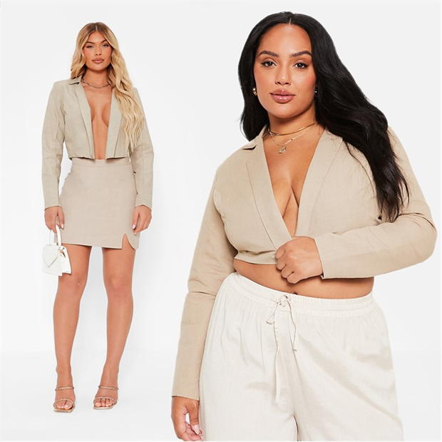 I Saw It First Linen Blend Cropped Blazer Co-Ord