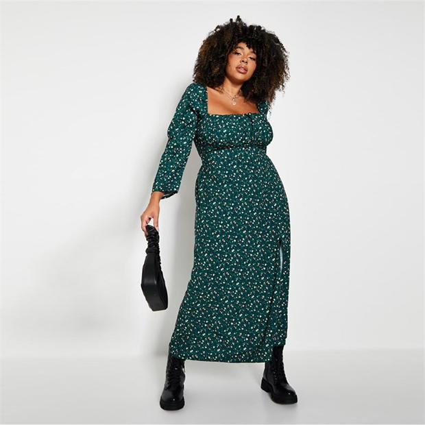 I Saw It First Floral Print Square Neck Puff Sleeve Midi Dress