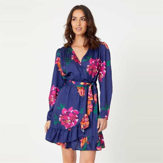 Be You Satin Floral Wrap Dress