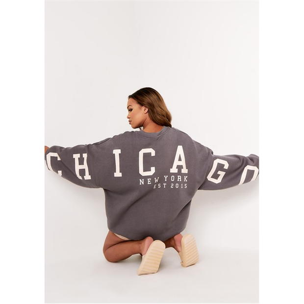 Missy Empire Grey Chicago Oversized Sweatshirt