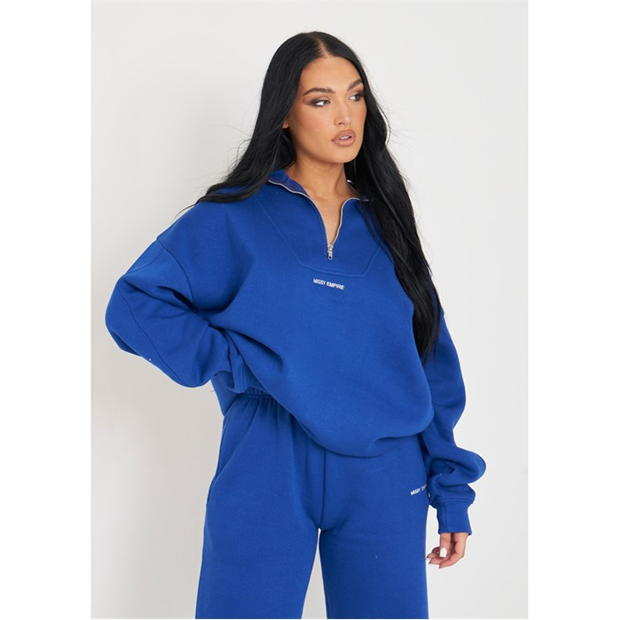 Missy Empire Cobalt Blue Embroidered Half Zip Oversized Sweatshirt