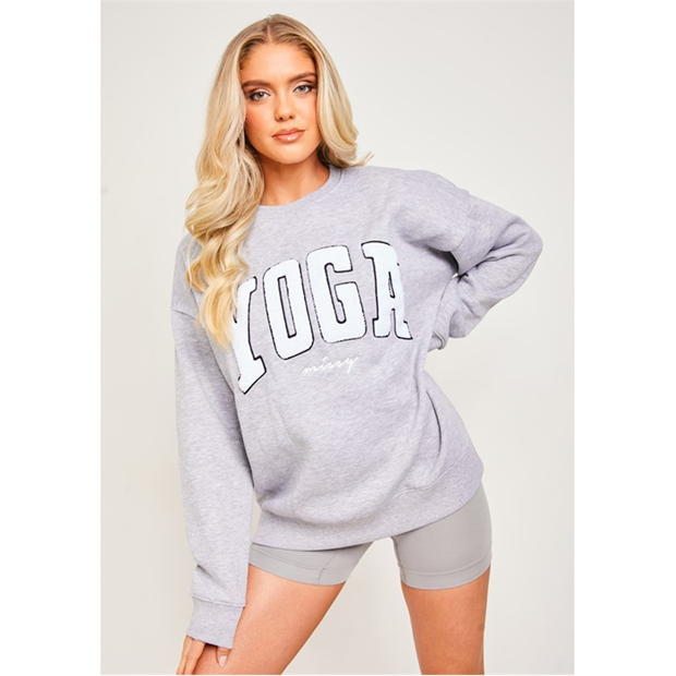 Missy Empire Light Grey Marl Borg Oversized Yoga Sweatshirt