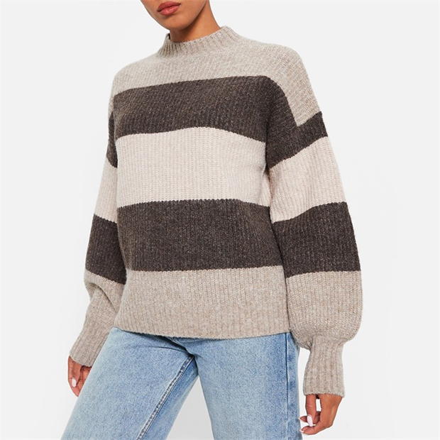 I Saw It First Recycled Knit Blend Balloon Sleeve Stripe Jumper