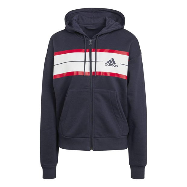 adidas Essentials Pinstripe Block Fleece Full-Zip Loose F Hoody Womens