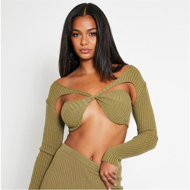 I Saw It First Twist Front Detail Long Sleeve Rib Knitted Top