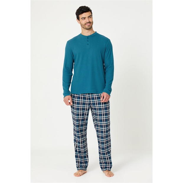 Studio Mens Waffle Top and Check Fleece Pants Pyjama Gift Set