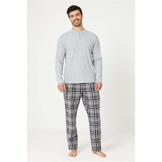 Studio Mens Waffle Top and Check Fleece Pants Pyjama Gift Set