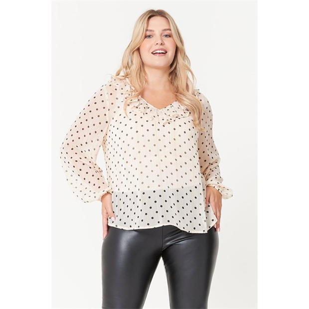 Be You Ruffle Neck Spot Blouse