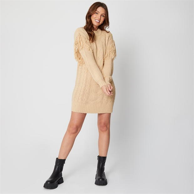 Be You Fringe Detail Cable Jumper Dress