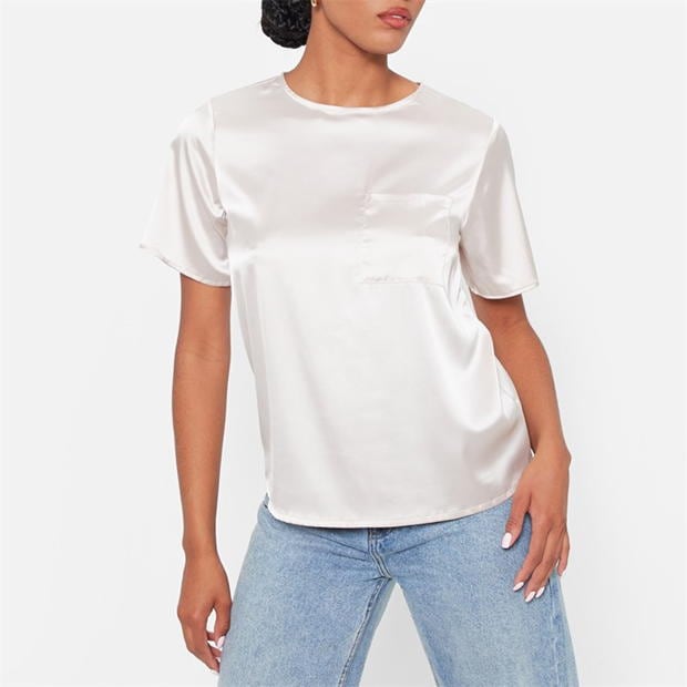 I Saw It First Pocket Front Satin T Shirt