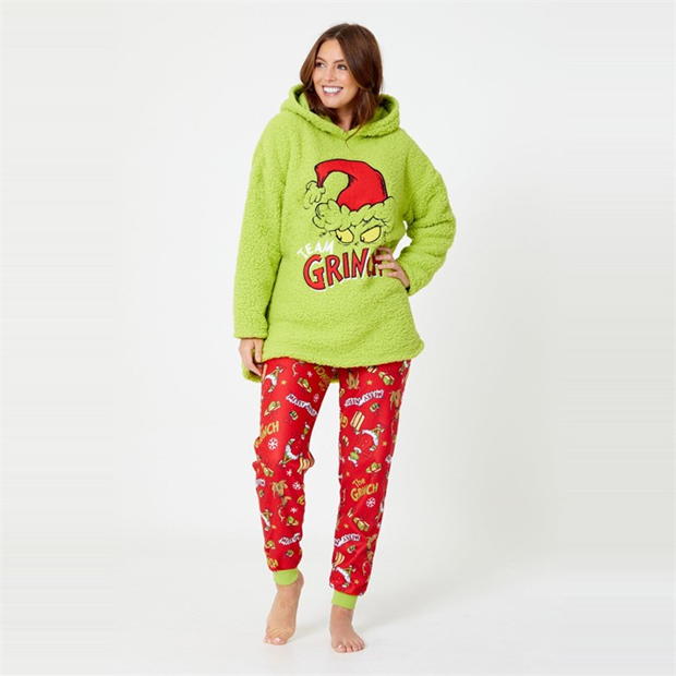 Studio Family Grinch Fleece Snuggle Hood Pyjama Green