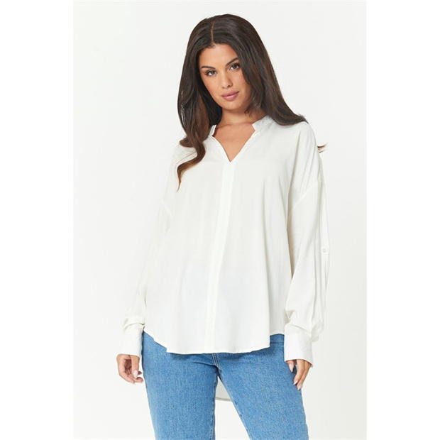 Studio Neck Long Sleeve Cream Blouse