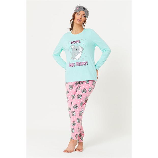 Studio Pyjama And Eyemask Mint/Pink Set