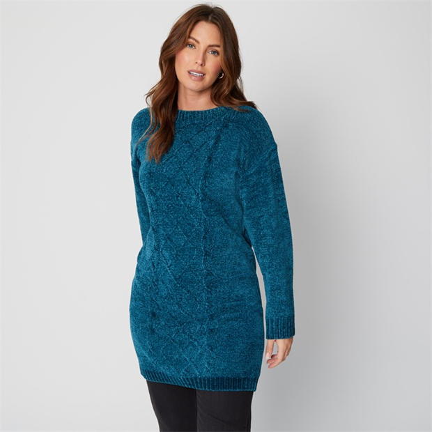 Be You Longline Cable Teal Jumper
