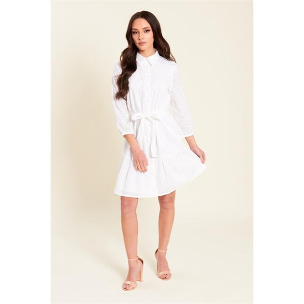 Be You Broderie Tie Waist Shirtdress