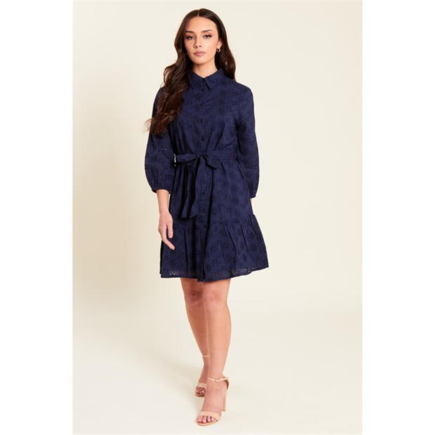 Be You Broderie Tie Waist Shirtdress