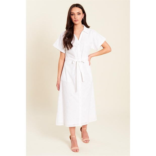 Be You Broderie Tie Waist Midi Dress