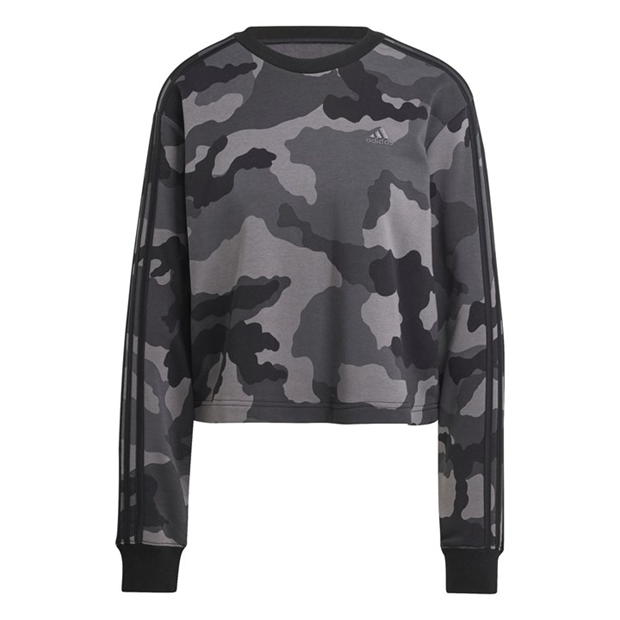 adidas Essentials 3-Stripes Camo-Print Cropped Sweatshirt