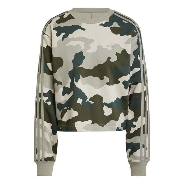 adidas Essentials 3-Stripes Camo-Print Cropped Sweatshirt